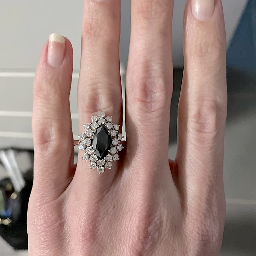 Black marquise lab made statement/engagement ring